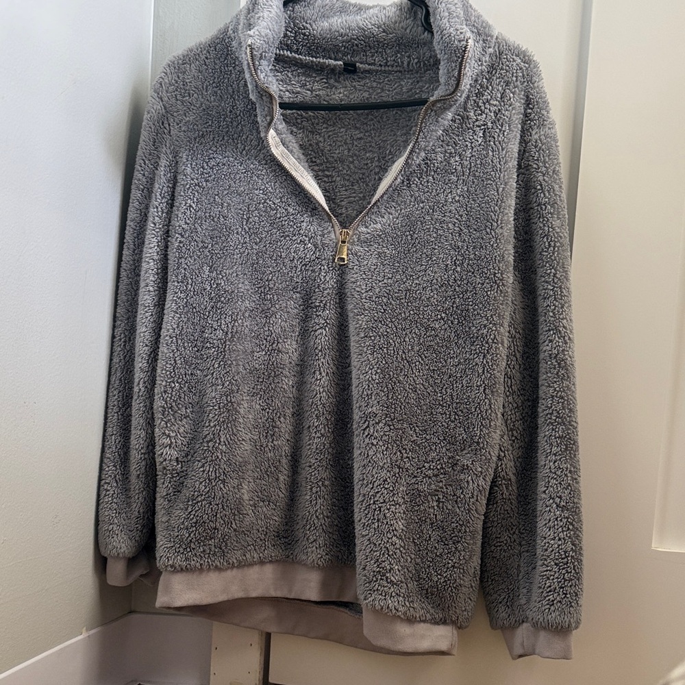 Gray Half-Zip Fleece Sweater